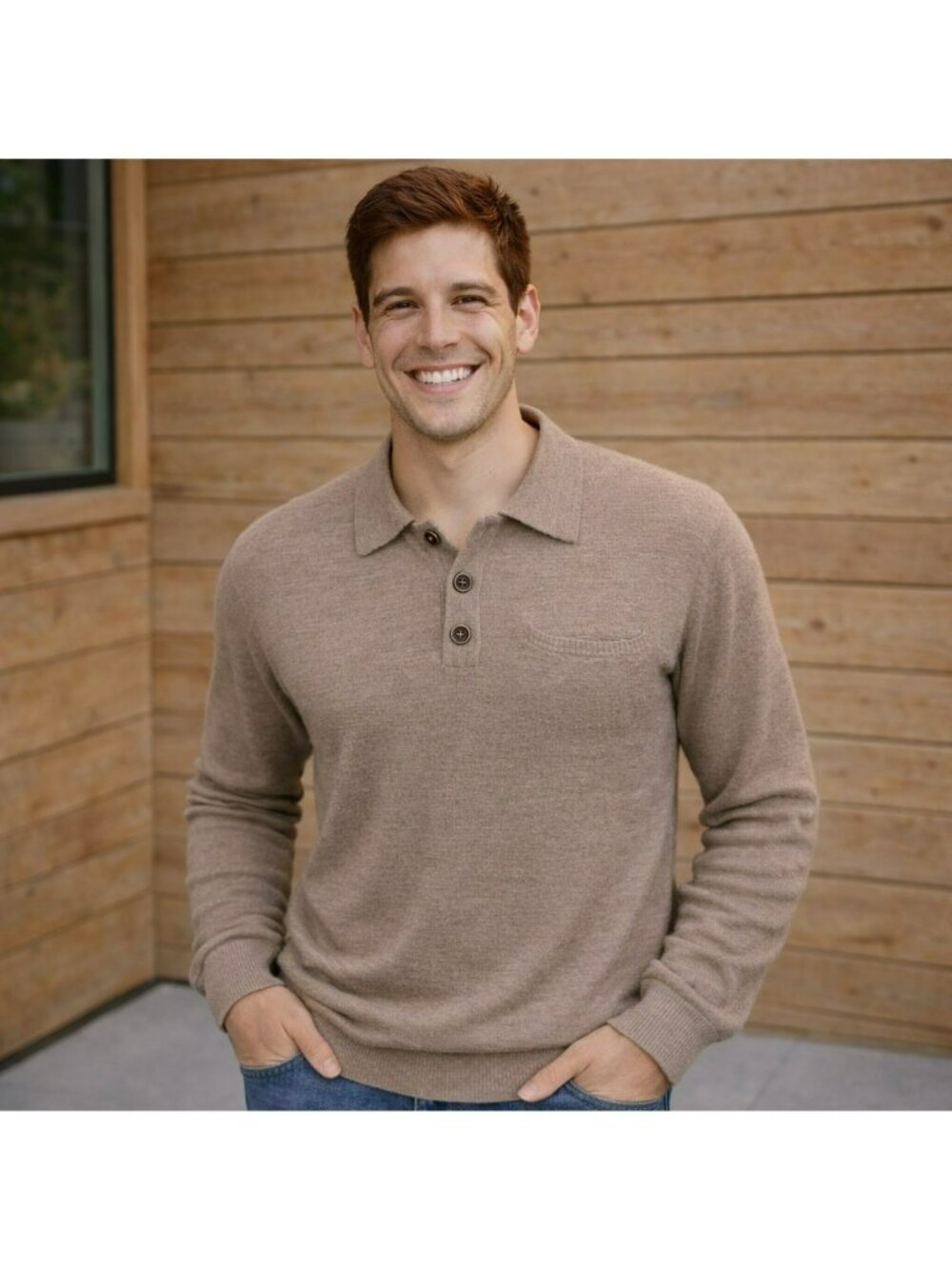 Wallace 100% Merino Wool Long Sleeve Polo Sweater Mens Small